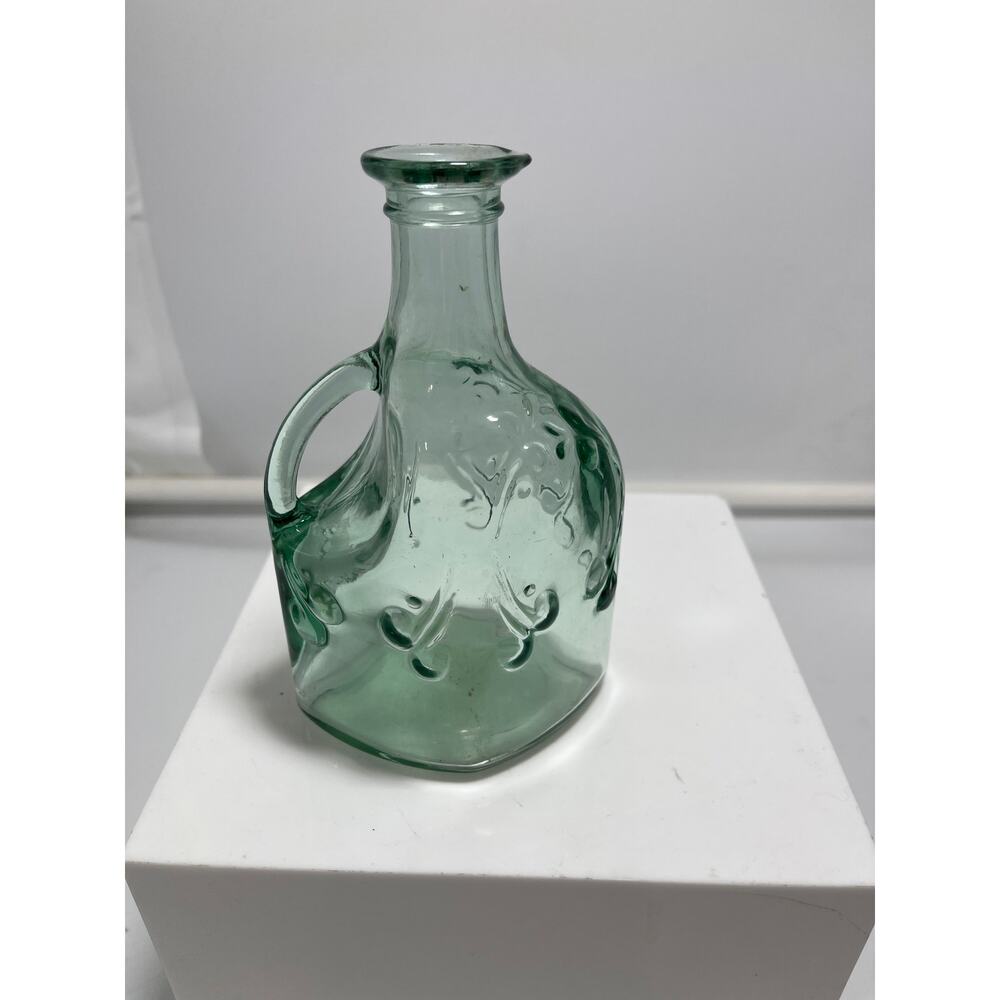 Pale Green Glass 3d Pattern Maple Syrup Bottle Vintage Canada 7 Inches Vintage